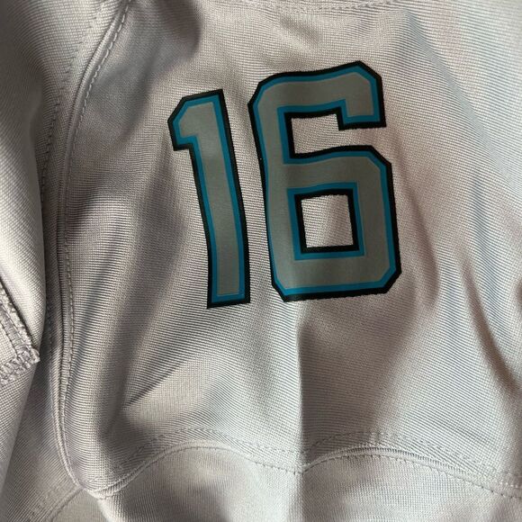 NFL JAGUARS Gray and Blue Jersey with V-Neck and Shoulder Accents - Picture 8 of 10